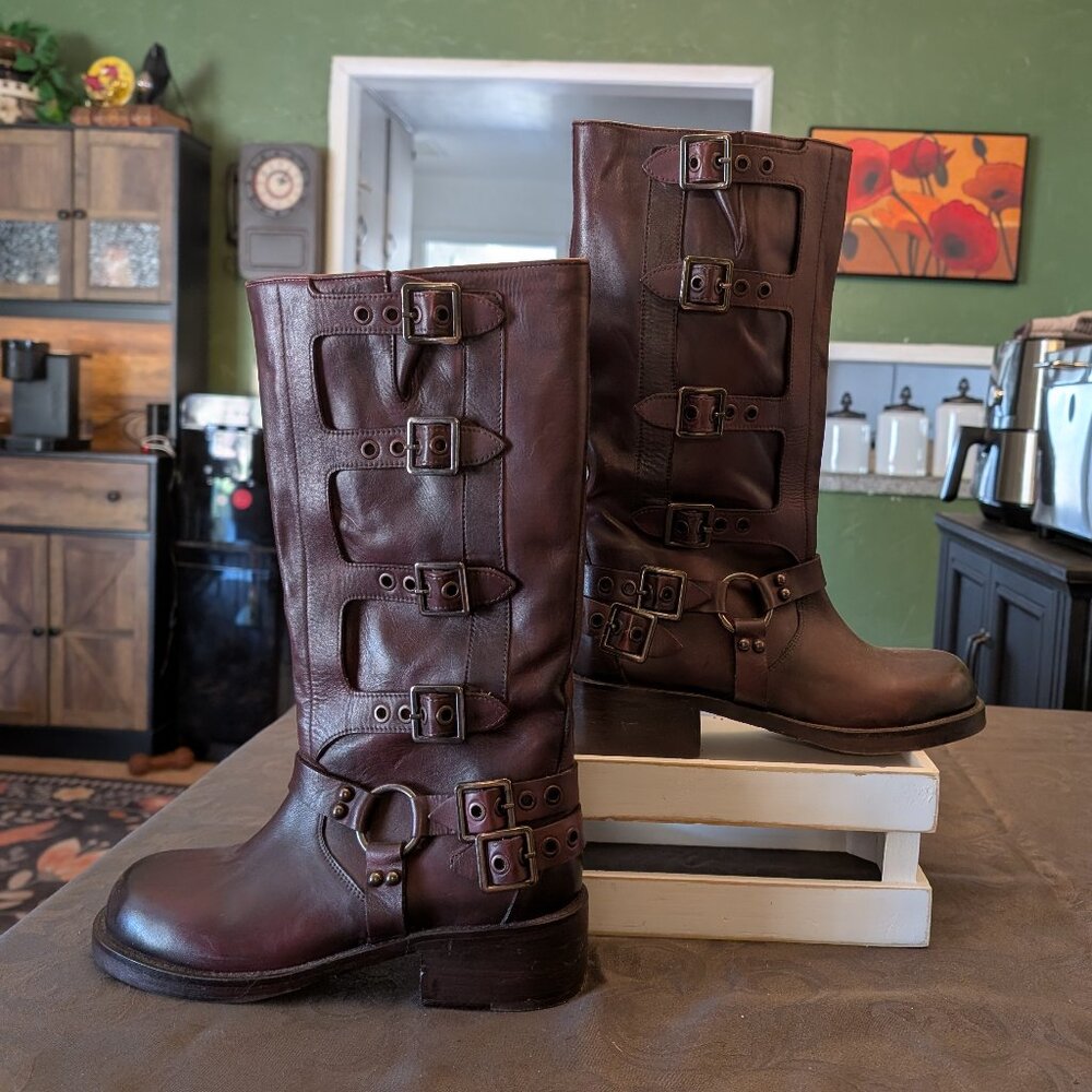 Vintage Foundry Burgundy Constance Kenn High Boot Round Toe Size 7.5M